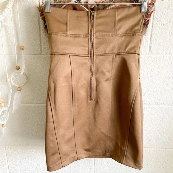 NWOT Strapless Golden Brown Feather Bust Mini Dress - Picture 9 of 12